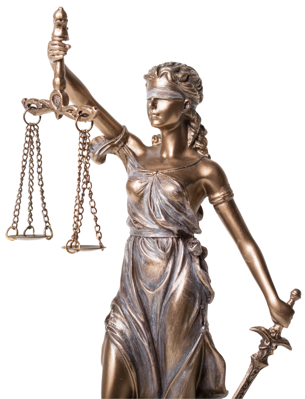 Blindfolded Lady Justice statue holding scales